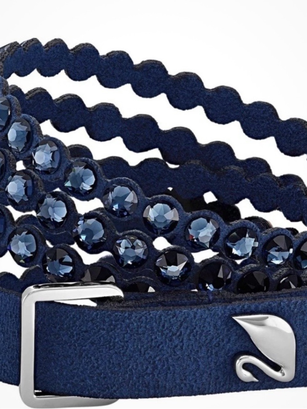 Dazzling Swarovski Blue Crystals Suede Wrap Bracelet/Choker  with Swan Accent
